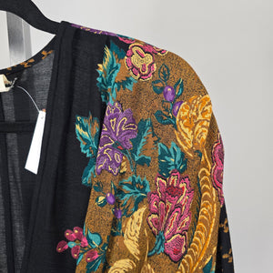 Vintage Carole Little Floral Wrap Front Blouse Black Multicolor – Size 8