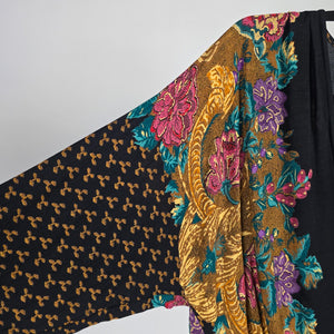 Vintage Carole Little Floral Wrap Front Blouse Black Multicolor – Size 8