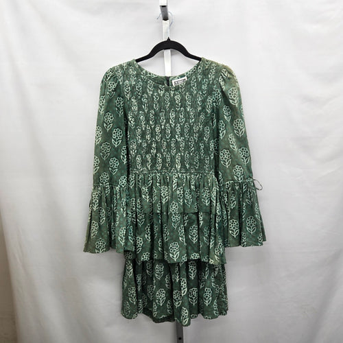 Maxime Green Floral Print Tiered Cotton Mini Dress