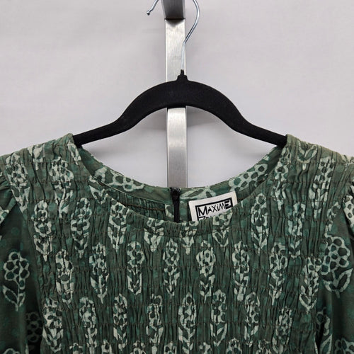 Maxime Green Floral Print Tiered Cotton Mini Dress