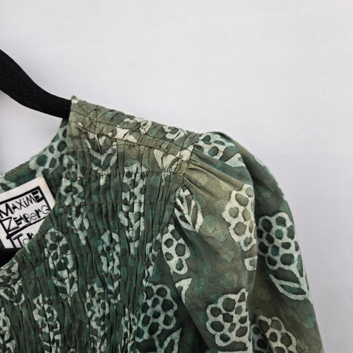 Maxime Green Floral Print Tiered Cotton Mini Dress