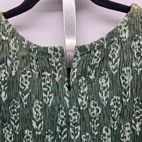 Maxime Green Floral Print Tiered Cotton Mini Dress