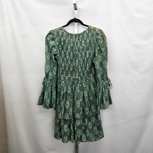 Maxime Green Floral Print Tiered Cotton Mini Dress