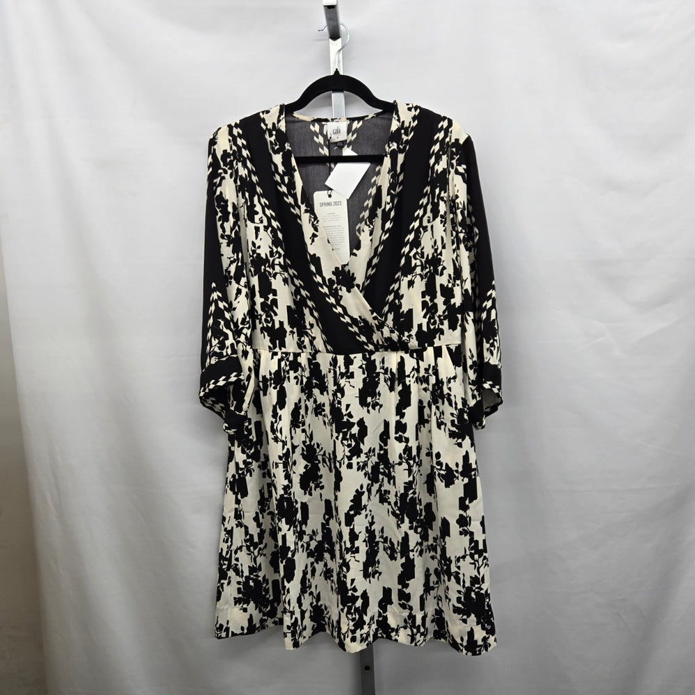 Cabi 6369 X-Factor Wrap Dress Black & White Floral Print Size M