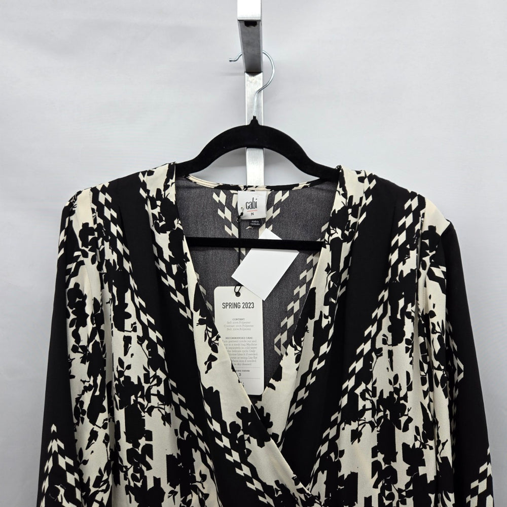 Cabi 6369 X-Factor Wrap Dress Black & White Floral Print Size M