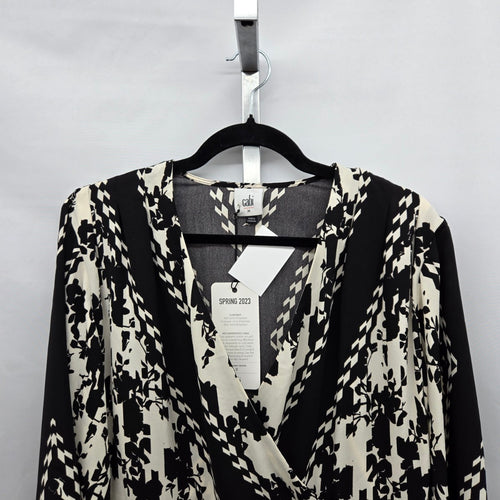 Cabi 6369 X-Factor Wrap Dress Black & White Floral Print Size M