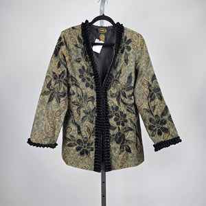 Allure Floral Paisley Jacquard Velvet Trim Jacket Olive Black – Size M