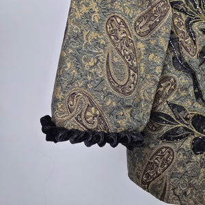 Allure Floral Paisley Jacquard Velvet Trim Jacket Olive Black – Size M