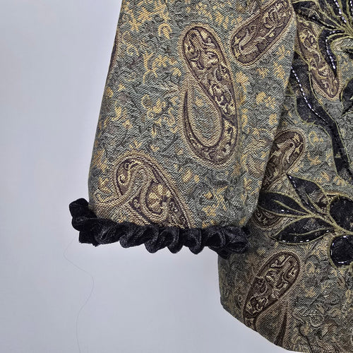 Allure Floral Paisley Jacquard Velvet Trim Jacket Olive Black – Size M