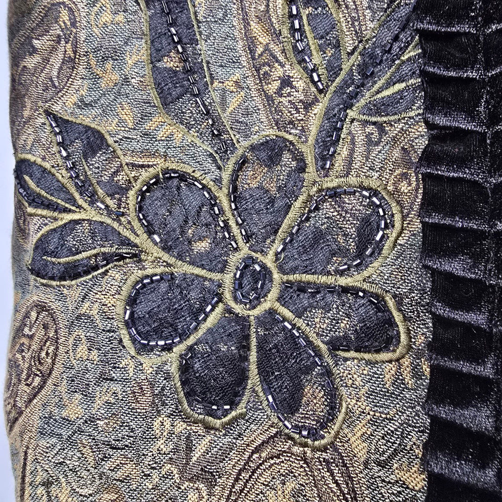 Allure Floral Paisley Jacquard Velvet Trim Jacket Olive Black – Size M