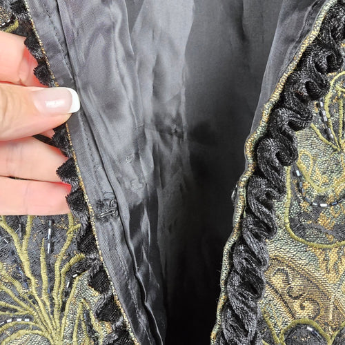 Allure Floral Paisley Jacquard Velvet Trim Jacket Olive Black – Size M