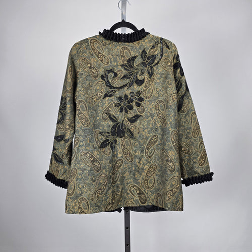 Allure Floral Paisley Jacquard Velvet Trim Jacket Olive Black – Size M