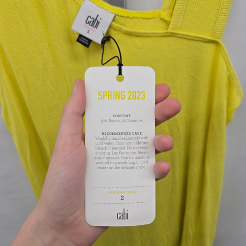 Cabi Radiant Citron Ribbed Asymmetrical Tank Top Size S