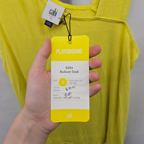 Cabi Radiant Citron Ribbed Asymmetrical Tank Top Size S