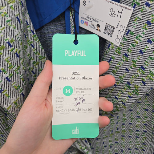 Cabi Presentation Tweed Blazer Green & Blue Pattern Size M