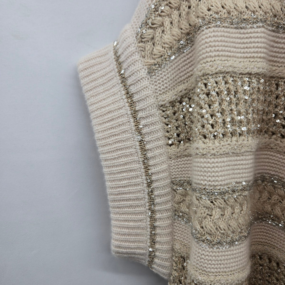 Vintage Marc Cain Cream Knit Cardigan with Sequin Stripe Detail Size S/M