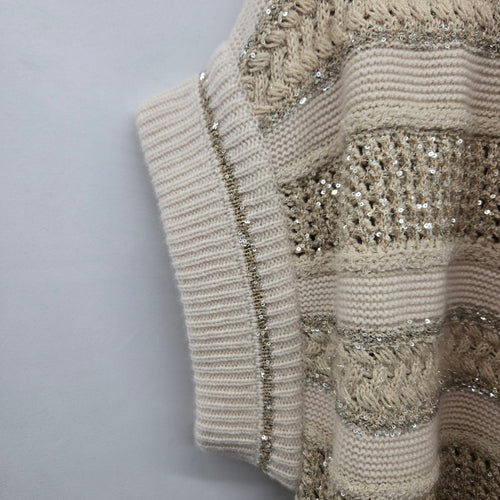 Vintage Marc Cain Cream Knit Cardigan with Sequin Stripe Detail Size S/M