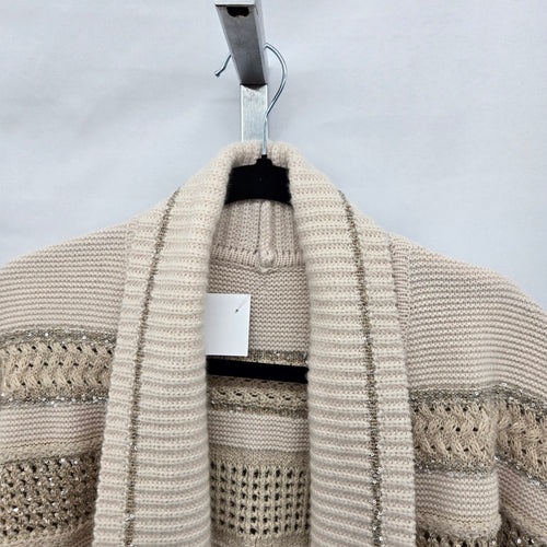Vintage Marc Cain Cream Knit Cardigan with Sequin Stripe Detail Size S/M