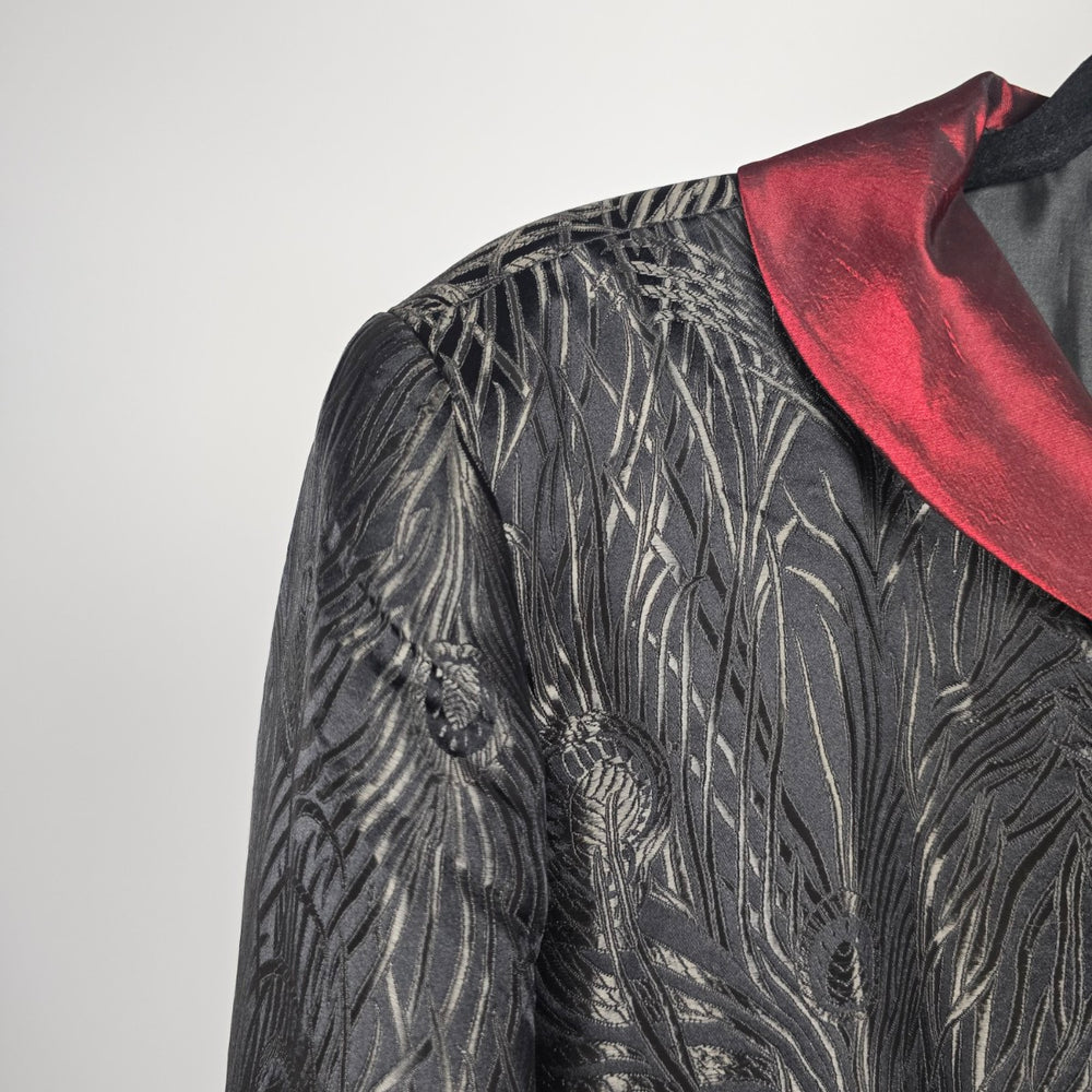 Vintage Black Red Peacock Jacquard Frog Closure Jacket – Size M/L