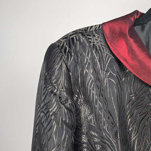 Vintage Black Red Peacock Jacquard Frog Closure Jacket – Size M/L