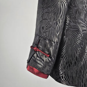 Vintage Black Red Peacock Jacquard Frog Closure Jacket – Size M/L
