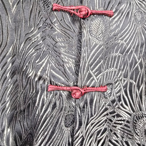 Vintage Black Red Peacock Jacquard Frog Closure Jacket – Size M/L
