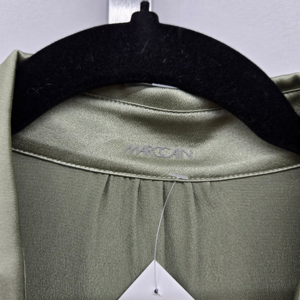 Marc Cain Sage Green Satin Blouse with Lace Trim Bell Sleeves Size S/M