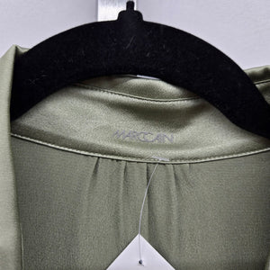 Marc Cain Sage Green Satin Blouse with Lace Trim Bell Sleeves Size S/M
