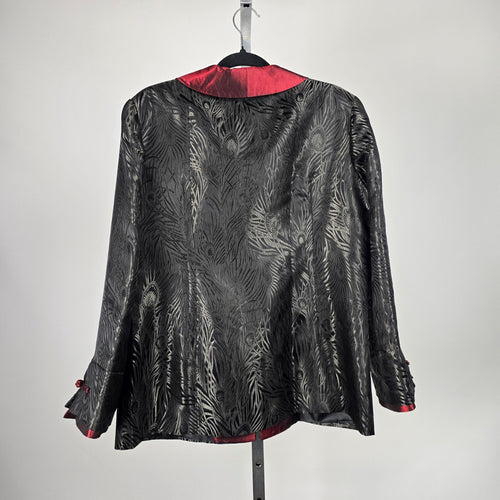Vintage Black Red Peacock Jacquard Frog Closure Jacket – Size M/L