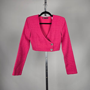 Zara Pink Bouclé Cropped Wrap Blazer – Size S
