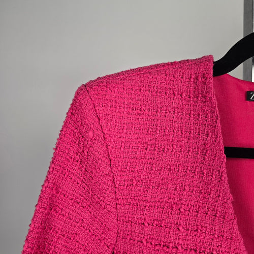 Zara Pink Bouclé Cropped Wrap Blazer – Size S