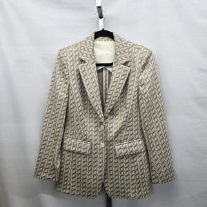 Marc Cain Graphic Jacquard Blazer Jacket Beige & Gray Size S/M