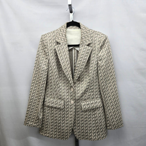 Marc Cain Graphic Jacquard Blazer Jacket Beige & Gray Size S/M