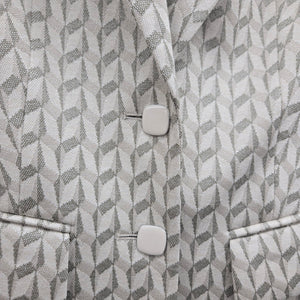Marc Cain Graphic Jacquard Blazer Jacket Beige & Gray Size S/M