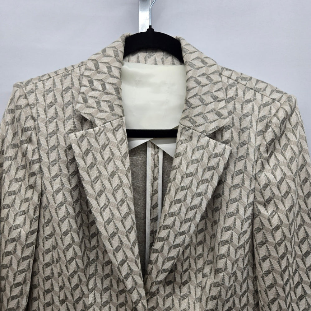 Marc Cain Graphic Jacquard Blazer Jacket Beige & Gray Size S/M
