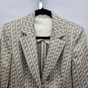 Marc Cain Graphic Jacquard Blazer Jacket Beige & Gray Size S/M