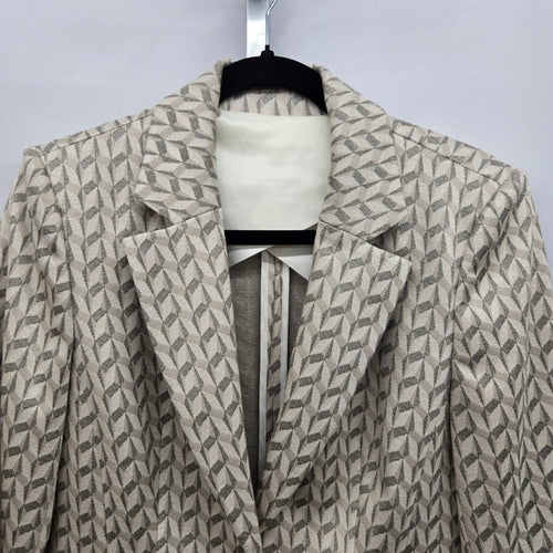 Marc Cain Graphic Jacquard Blazer Jacket Beige & Gray Size S/M