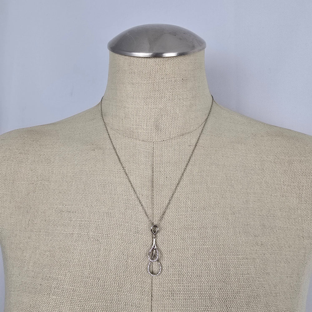 925 Italy Sterling Silver Double Teardrop Crystal Pendant Necklace