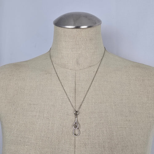 925 Italy Sterling Silver Double Teardrop Crystal Pendant Necklace