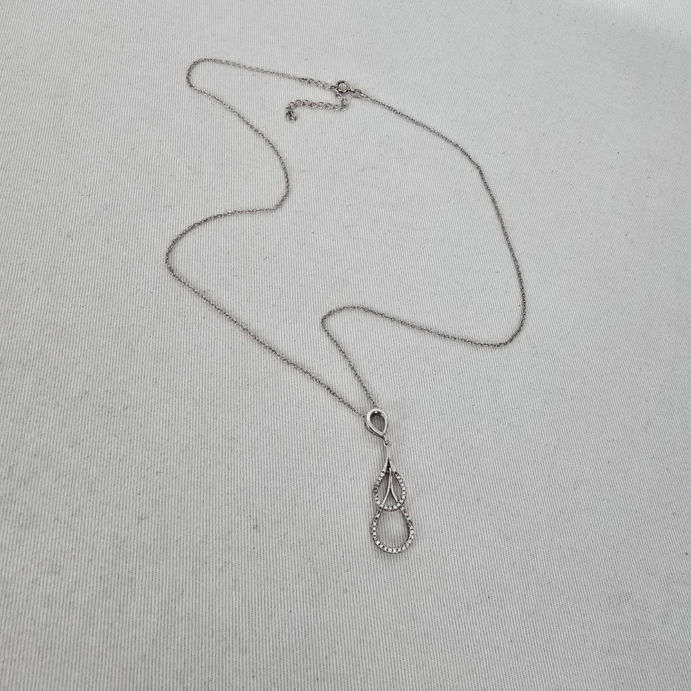 925 Italy Sterling Silver Double Teardrop Crystal Pendant Necklace