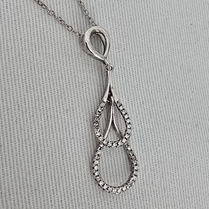 925 Italy Sterling Silver Double Teardrop Crystal Pendant Necklace