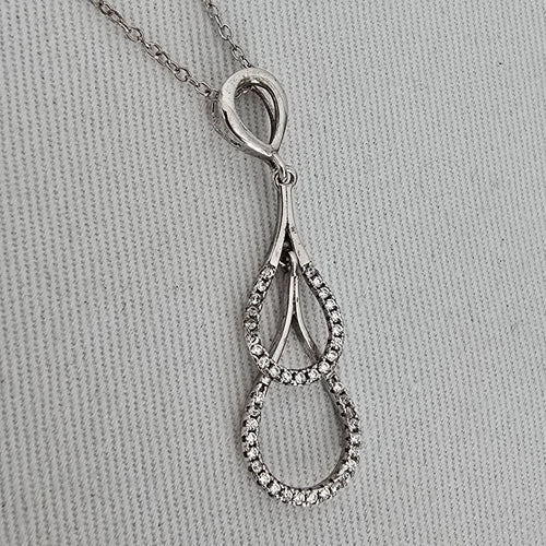 925 Italy Sterling Silver Double Teardrop Crystal Pendant Necklace
