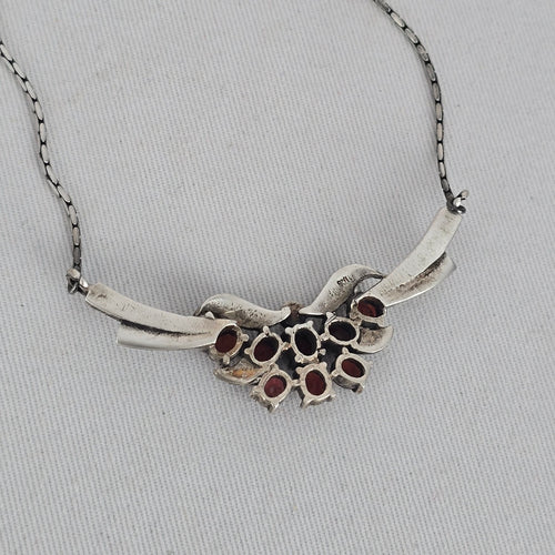 Vintage Sterling Silver Garnet & Marcasite Wing Necklace, Art Deco Style