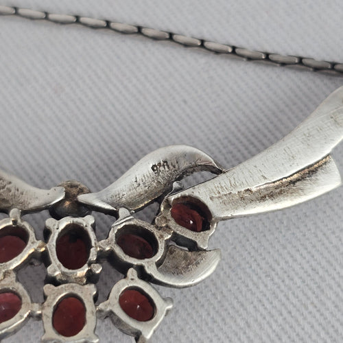 Vintage Sterling Silver Garnet & Marcasite Wing Necklace, Art Deco Style