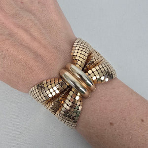 Vintage RAU F. Co. Providence Gold Mesh Bow Cuff Bracelet, 1960s