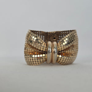 Vintage RAU F. Co. Providence Gold Mesh Bow Cuff Bracelet, 1960s
