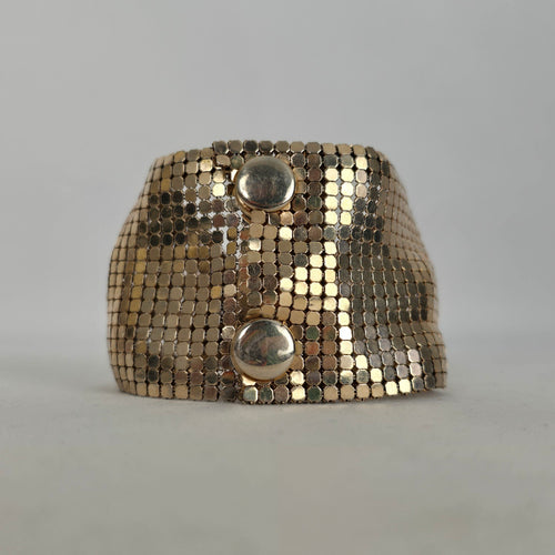 Vintage RAU F. Co. Providence Gold Mesh Bow Cuff Bracelet, 1960s
