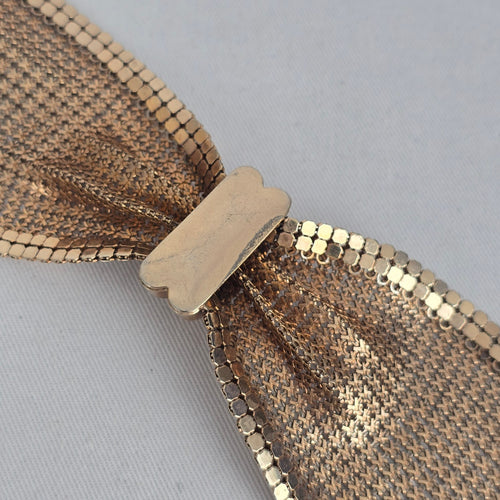 Vintage RAU F. Co. Providence Gold Mesh Bow Cuff Bracelet, 1960s