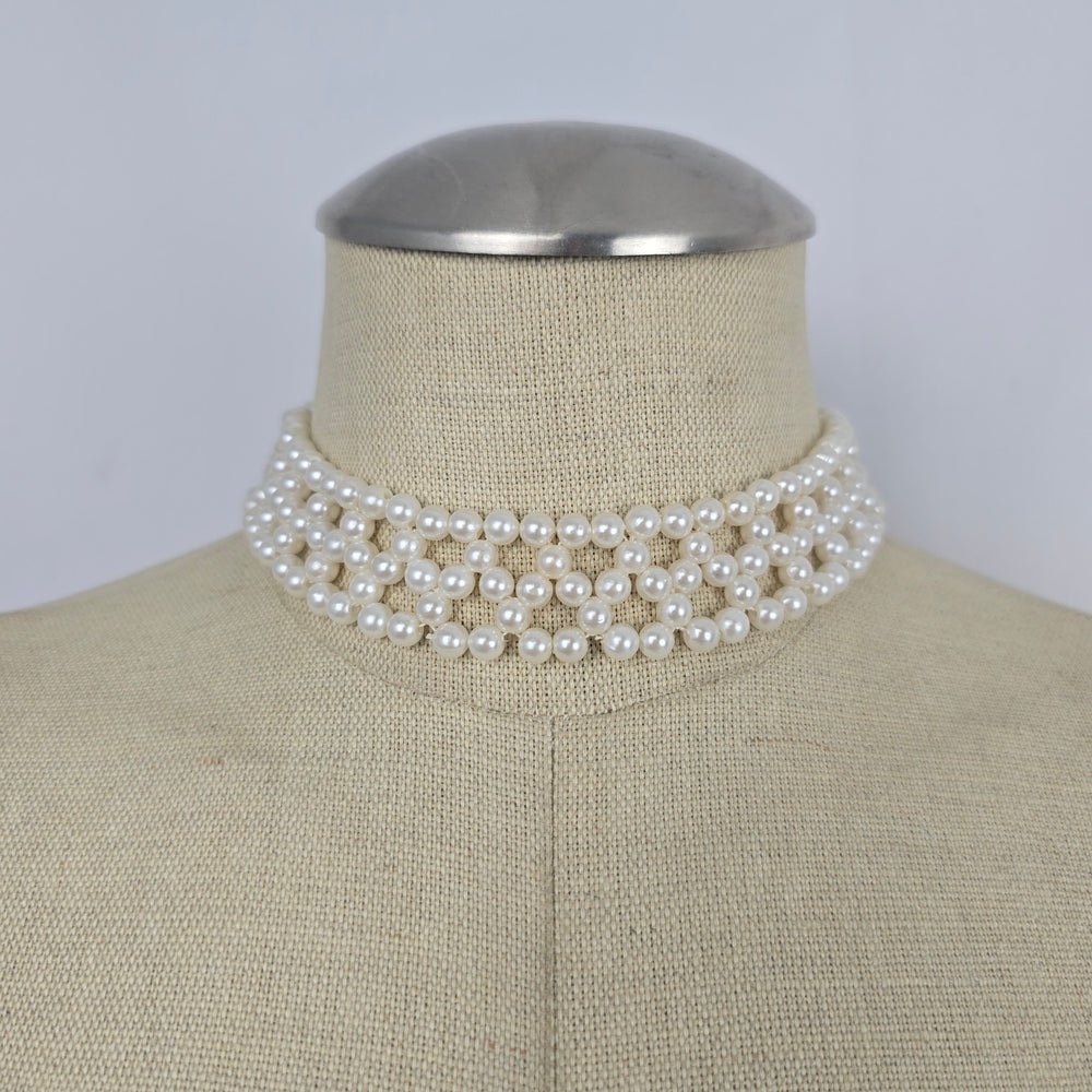 Vintage Faux Pearl Multi-Strand Choker Necklace