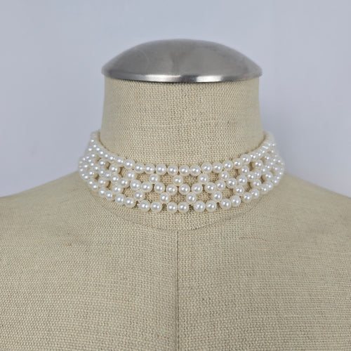 Vintage Faux Pearl Multi-Strand Choker Necklace